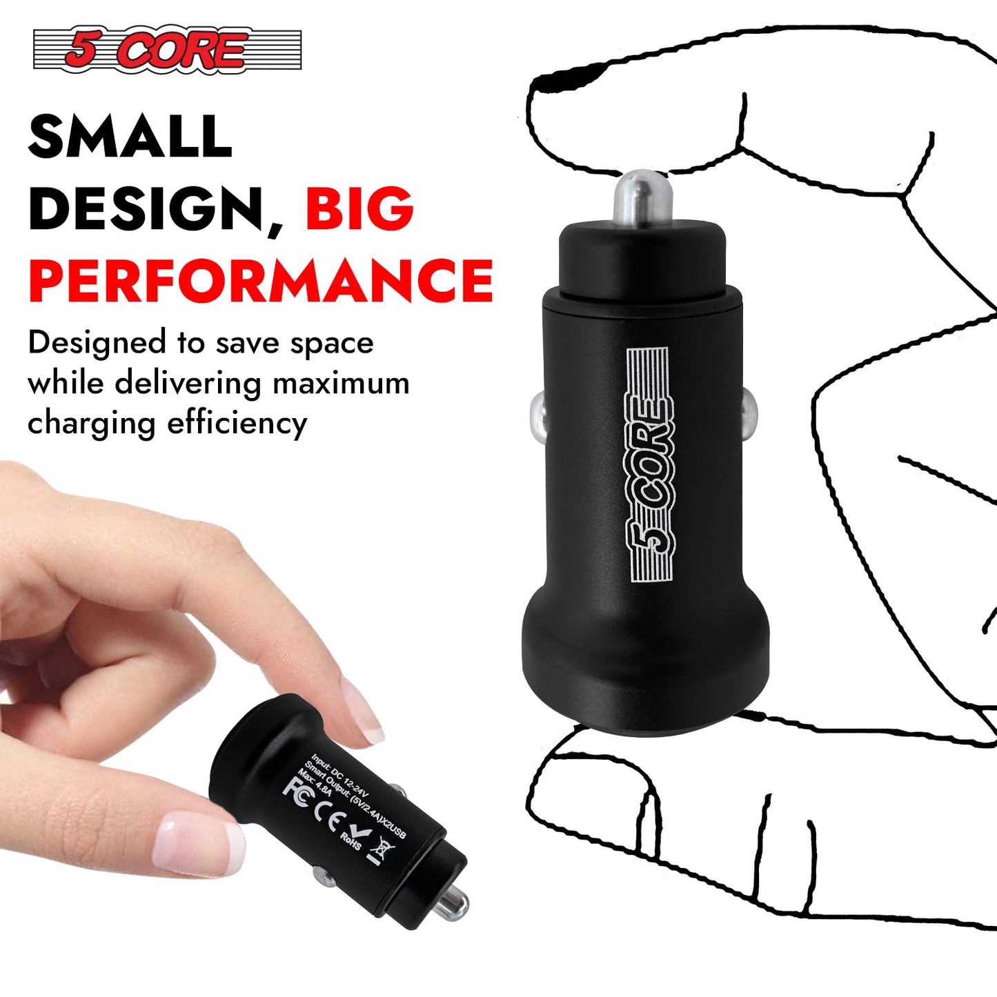 5 Core Fast Car Charger Pair Quick Charging Phone USB Adapter 2 Port Cigarette Lighter Auto Charger