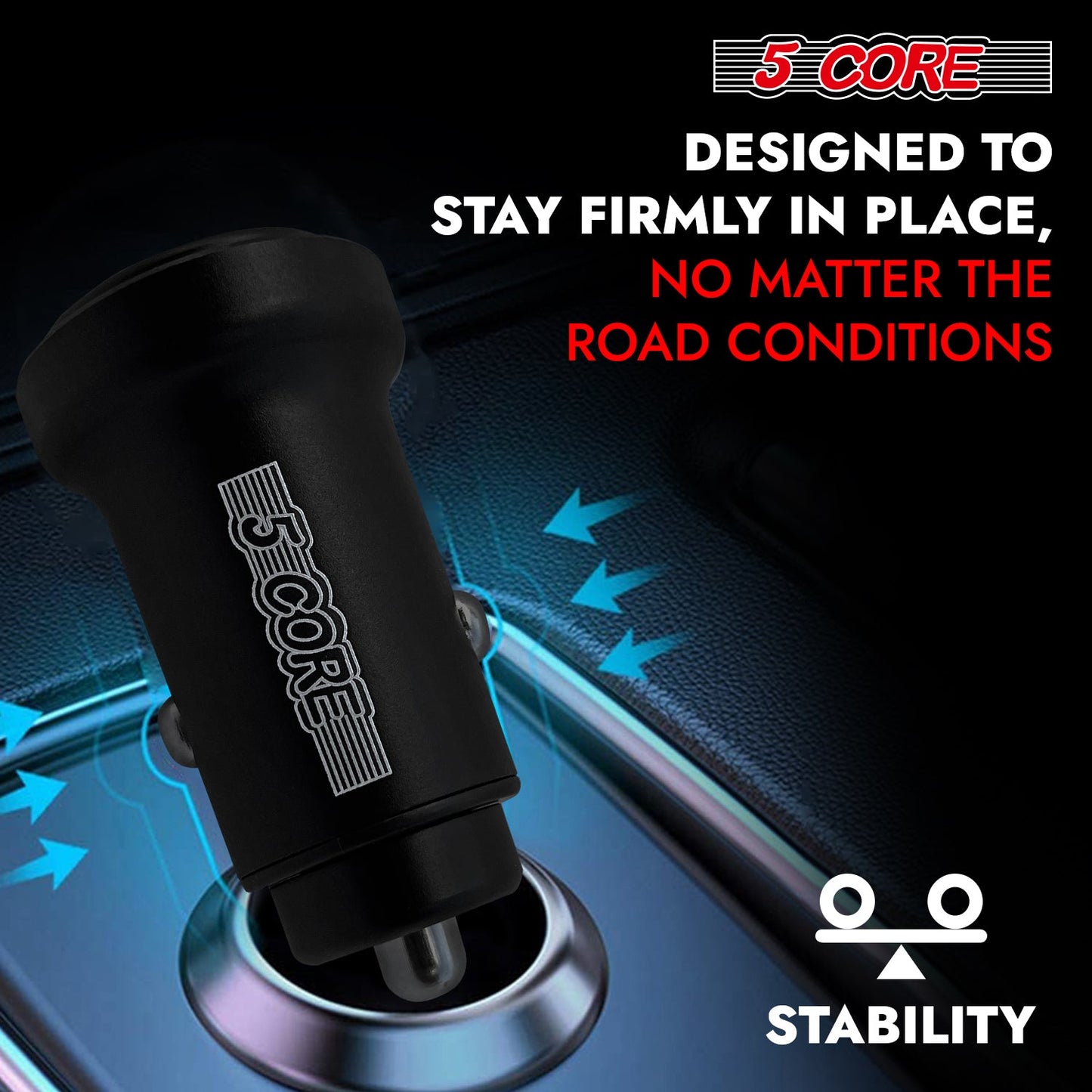 5 Core Fast Car Charger Pair Quick Charging Phone USB Adapter 2 Port Cigarette Lighter Auto Charger
