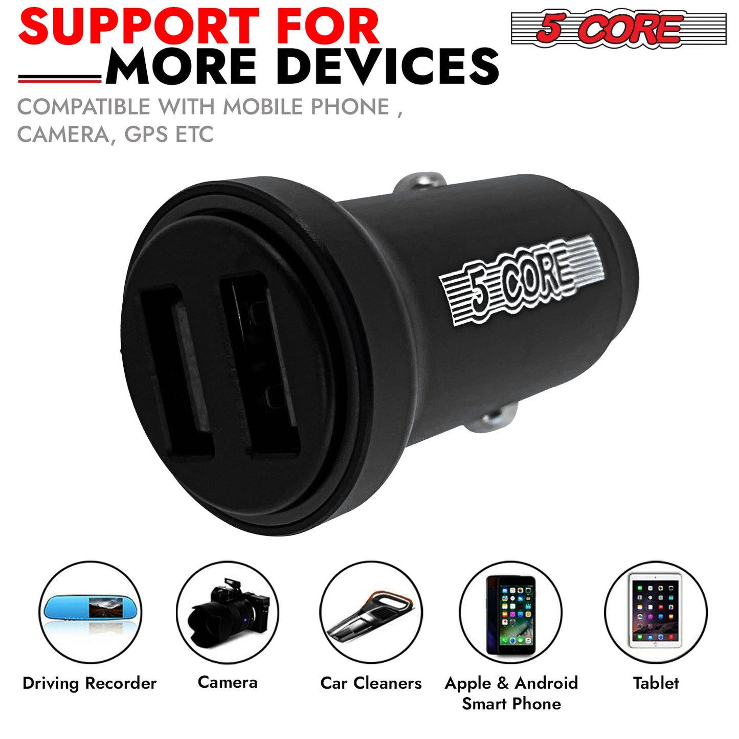 5 Core Fast Car Charger Pair Quick Charging Phone USB Adapter 2 Port Cigarette Lighter Auto Charger