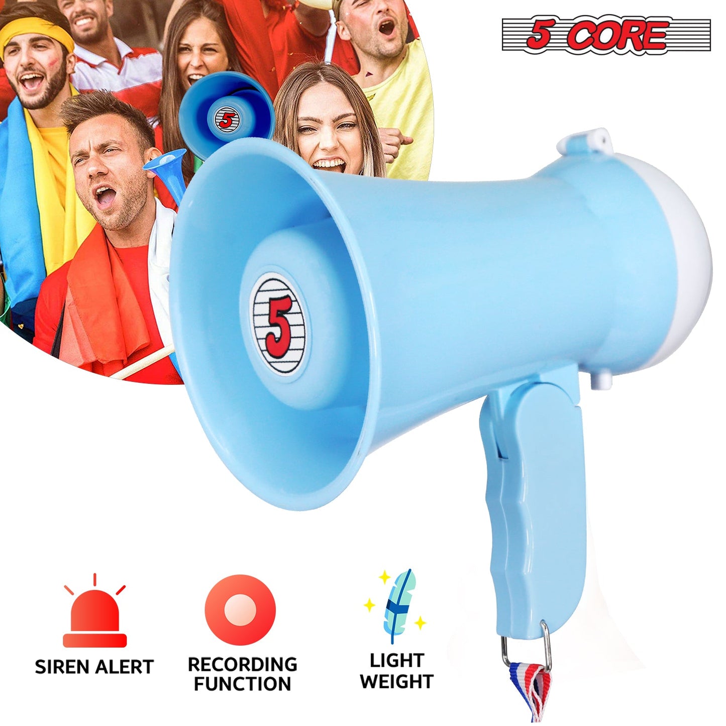 Compact Kids megaphone featuring a siren music button for versatile sound effects during events.