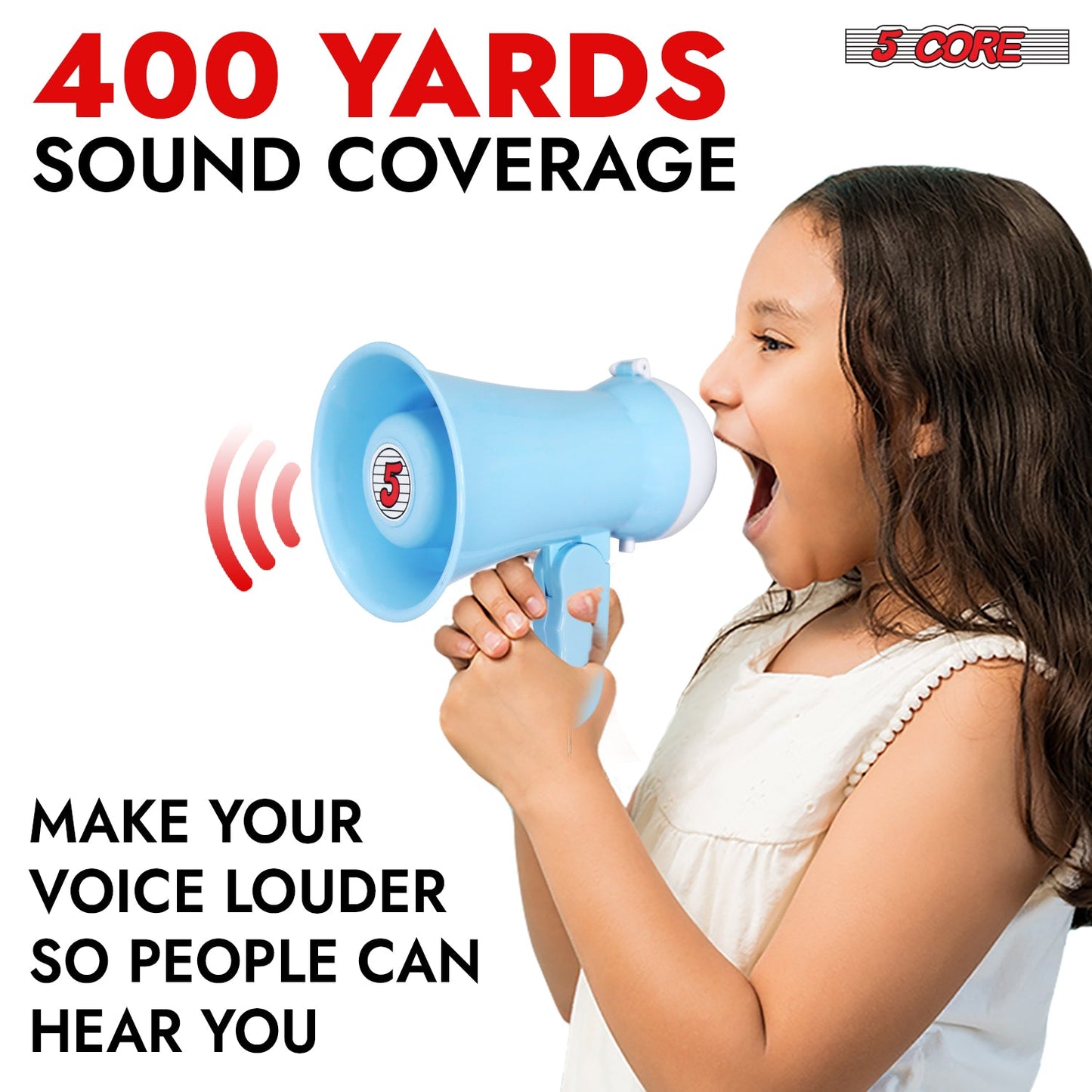 Mini megaphone with 400 yards coverage, perfect for kids' events and outdoor activities.