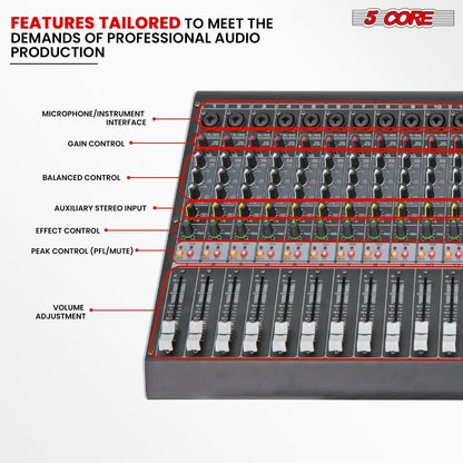 DJ audio console with smooth faders and LED indicators