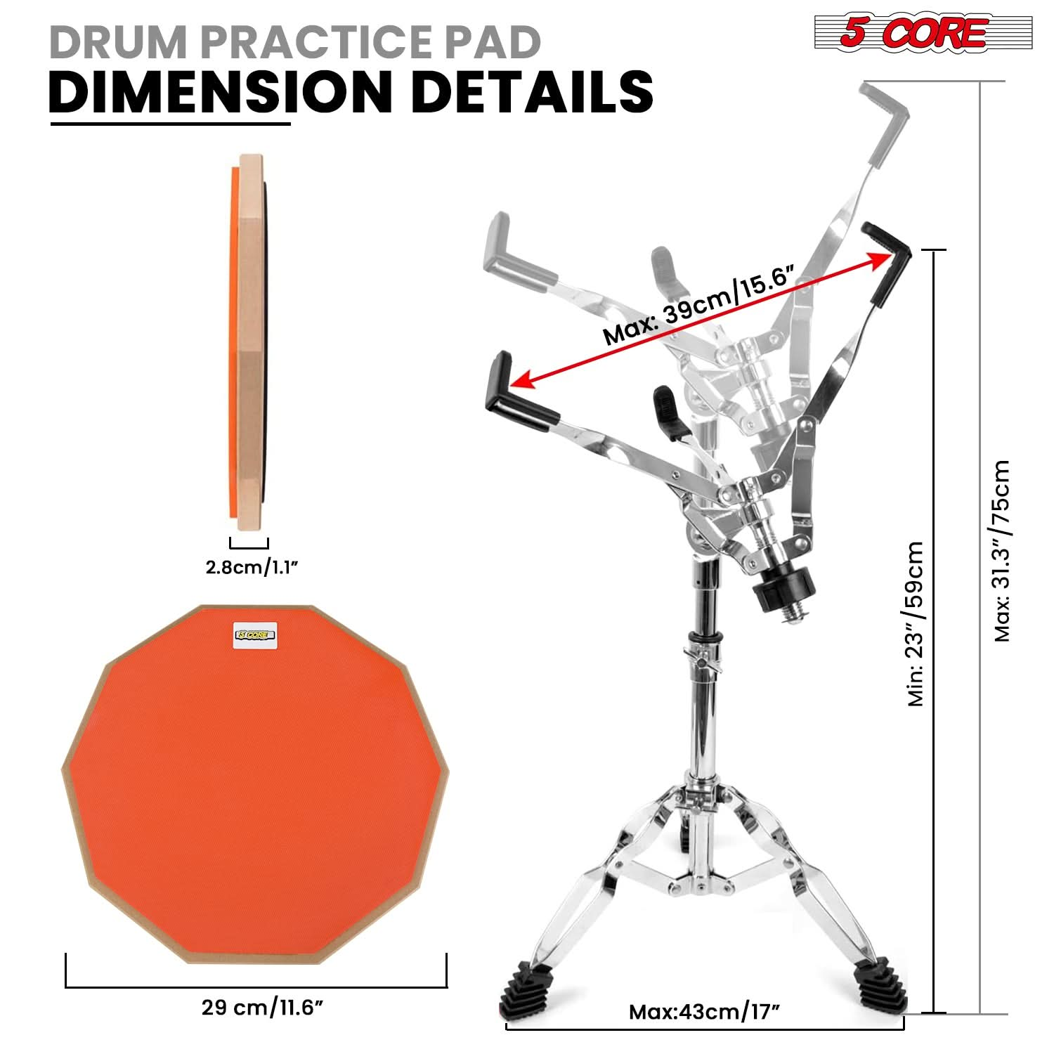 12-inch drumming practice pad with a responsive surface for realistic rebound and quiet use