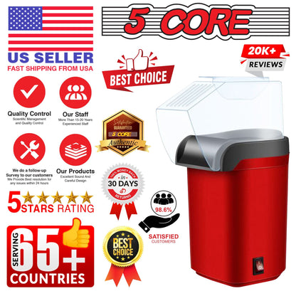 5Core Popcorn Machine 16 Cup Hot Air Popper Mini Portable Electric Pop Corn Maker RED