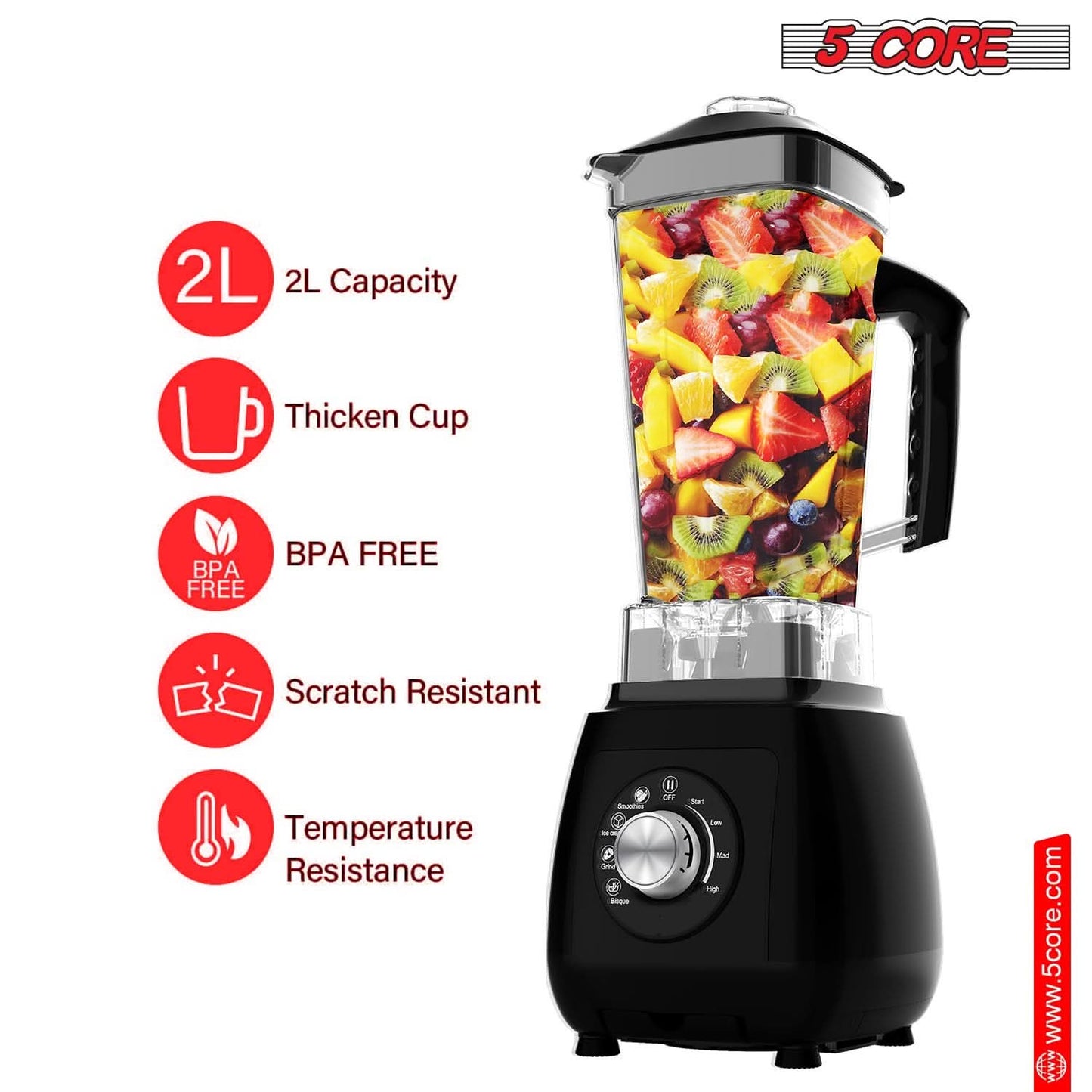 5Core Juicer Blender Machines 2000W Countertop Kitchen Smoothie Maker w 68oz Jar