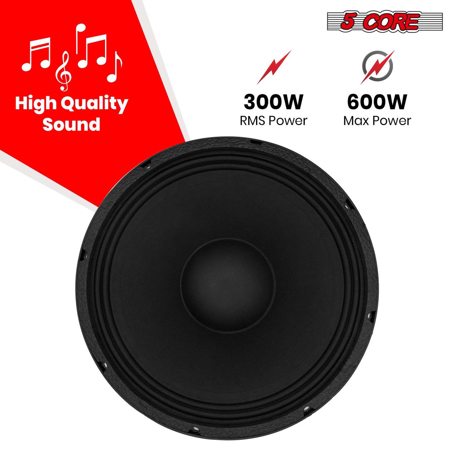 5 CORE 10 Inch Subwoofer Speaker 600W Max 4 Ohm Full Range Replacement DJ Bass Loudspeaker