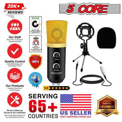 5Core Podcast Equipment Bundle Professional Studio XLR Condenser Recording Microphone Kit for vocals