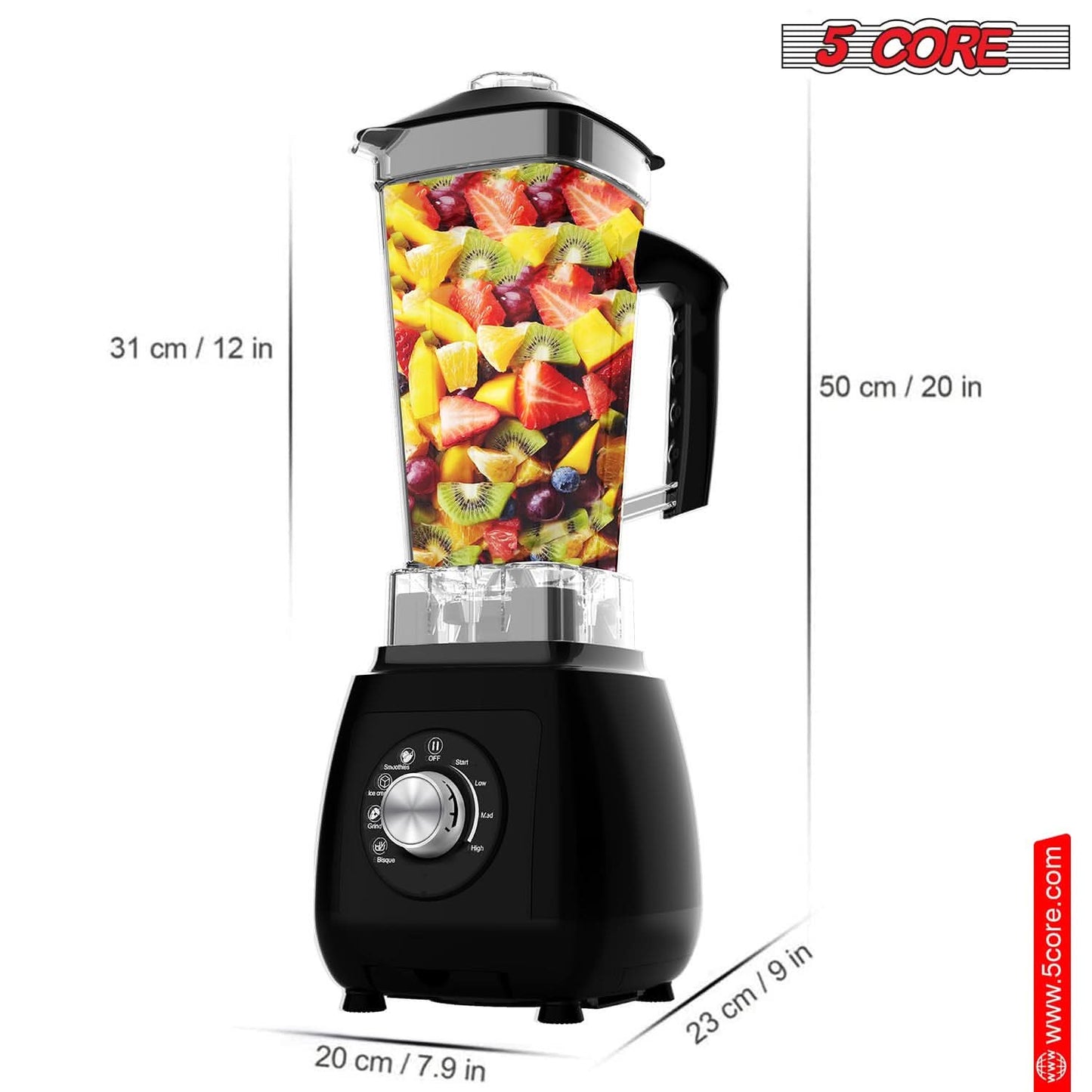 5Core Juicer Blender Machines 2000W Countertop Kitchen Smoothie Maker w 68oz Jar