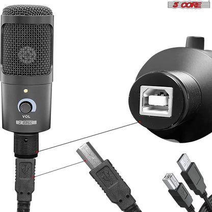 5 Core Recording Microphone Podcast Bundle w Condenser Mic • Desk Stand • Foam Cover • Shock Mount