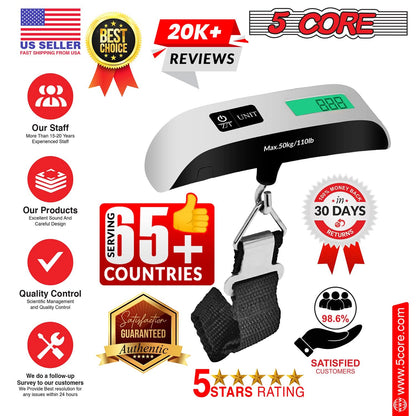 5Core Digital Luggage Scale Travel Weight Scales Hanging Baggage Weighing Machine