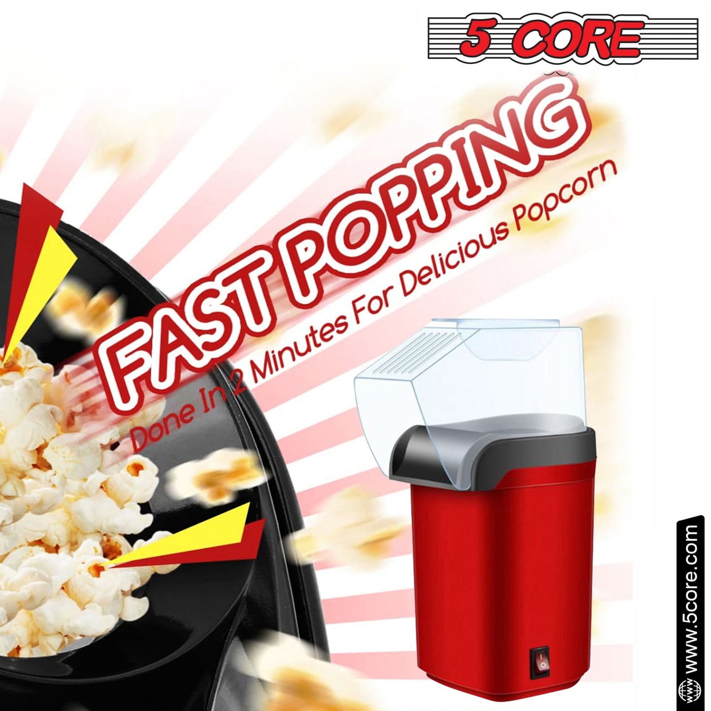 5Core Popcorn Machine 16 Cup Hot Air Popper Mini Portable Electric Pop Corn Maker RED