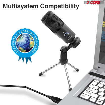 5 Core Recording Microphone Podcast Bundle w Condenser Mic • Desk Stand • Foam Cover • Shock Mount