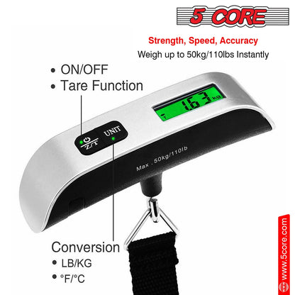 5Core Digital Luggage Scale Travel Weight Scales Hanging Baggage Weighing Machine