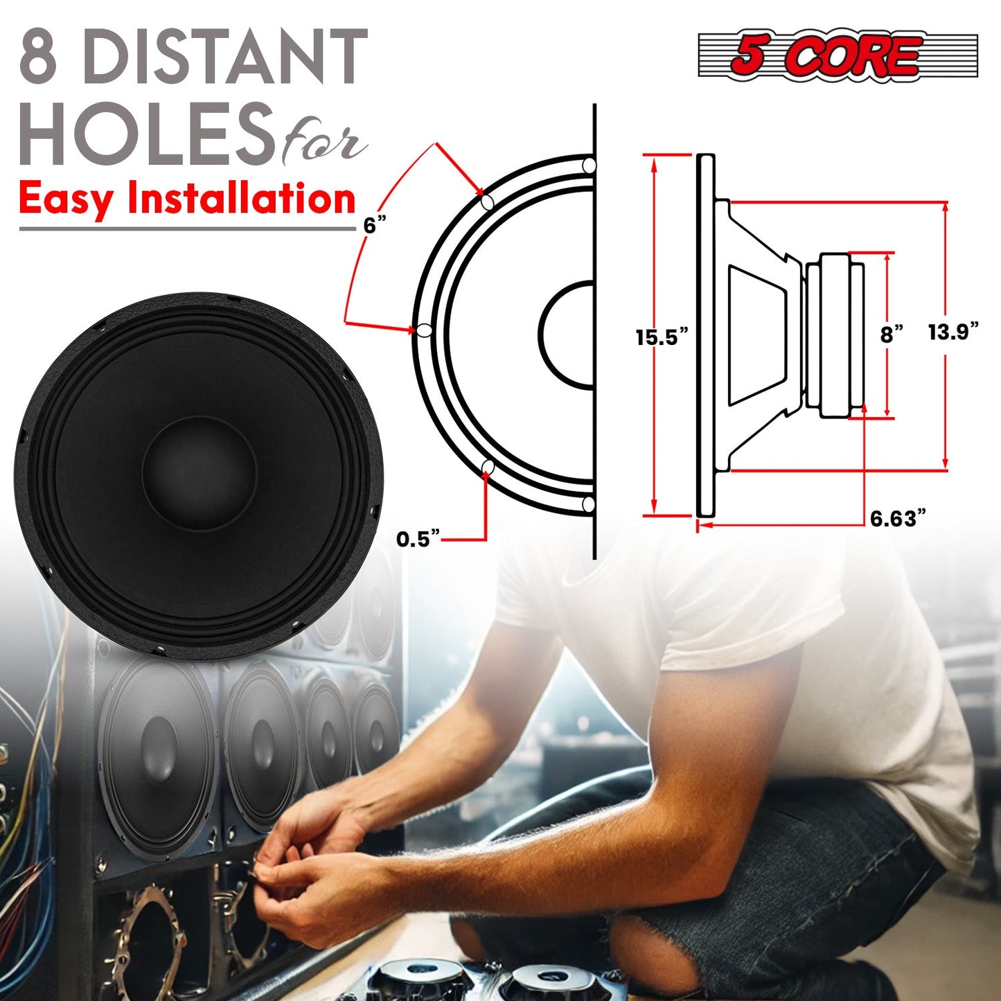 5 CORE 10 Inch Subwoofer Speaker 600W Max 4 Ohm Full Range Replacement DJ Bass Loudspeaker