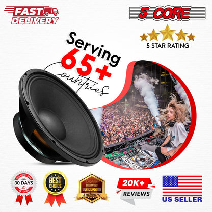 5 CORE 10 Inch Subwoofer Speaker 600W Max 4 Ohm Full Range Replacement DJ Bass Loudspeaker