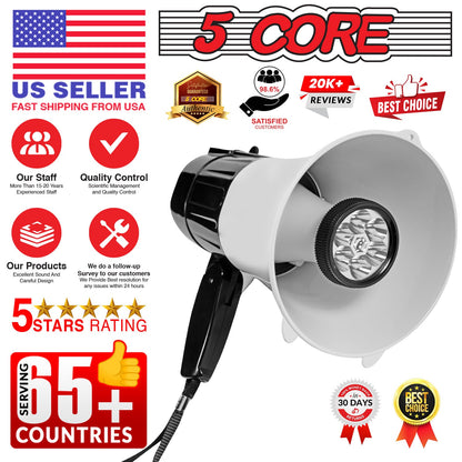 5Core Megaphone Bullhorn Speaker 30W LED Bull Horn Battery Power Cheer Megafono 800 Yard