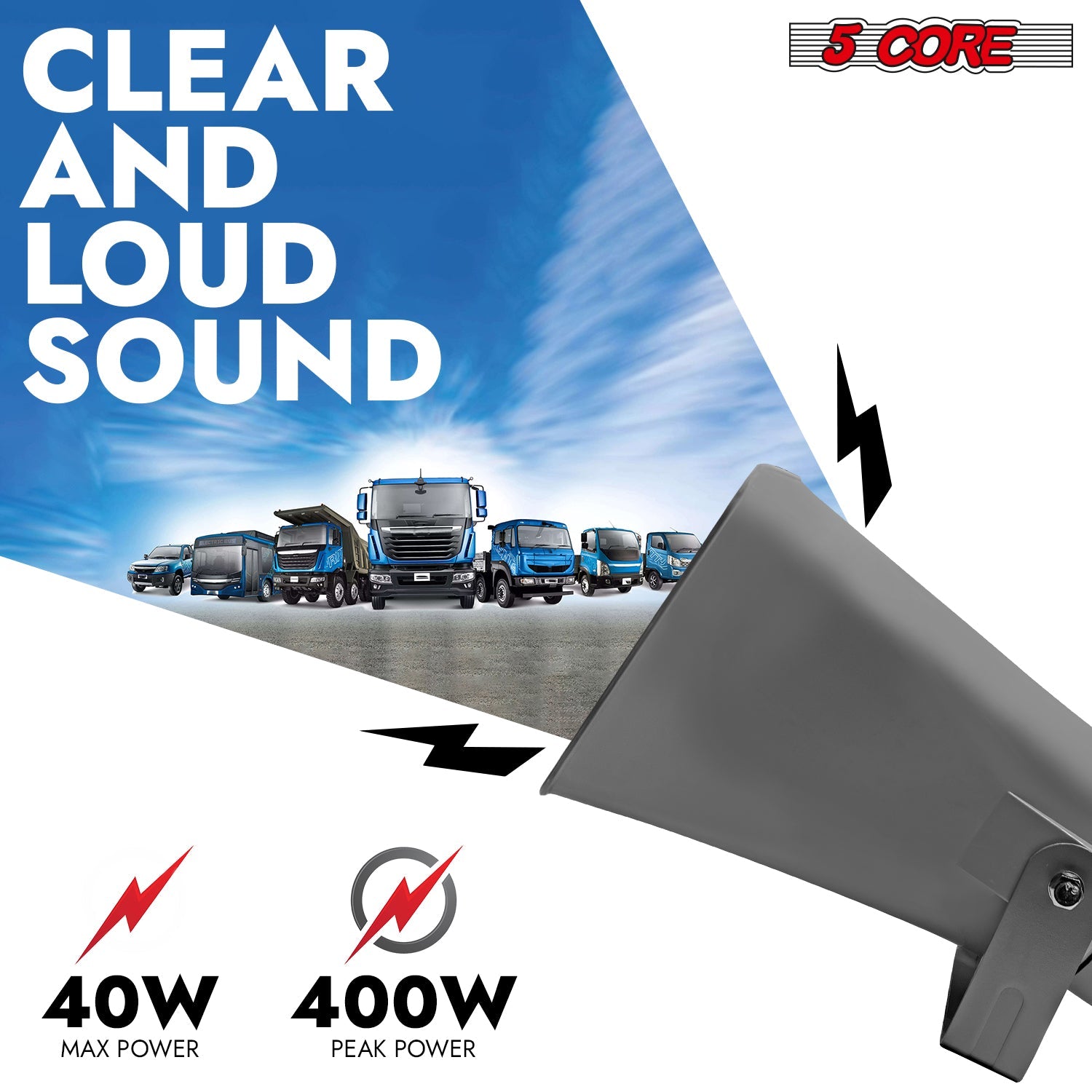 5Core 8x16" siren loudspeaker with 40W RMS and outdoor megaphone driver horn