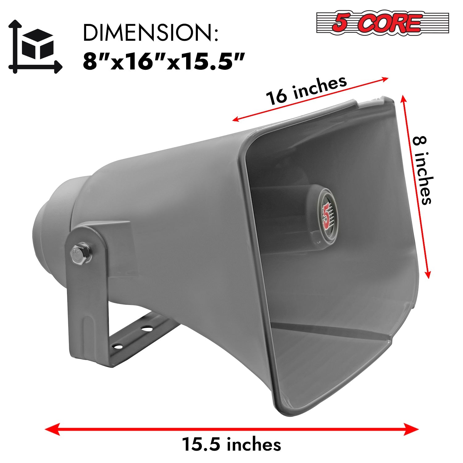 5Core outdoor megaphone PA horn speaker, 8x16" loudspeaker with 40W RMS driver