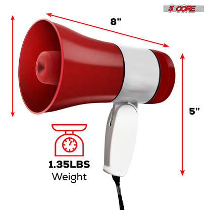 5Core Megaphone Bullhorn Speaker 30W Bull Horn Rechargeable Cheer Megafono 800 Yards