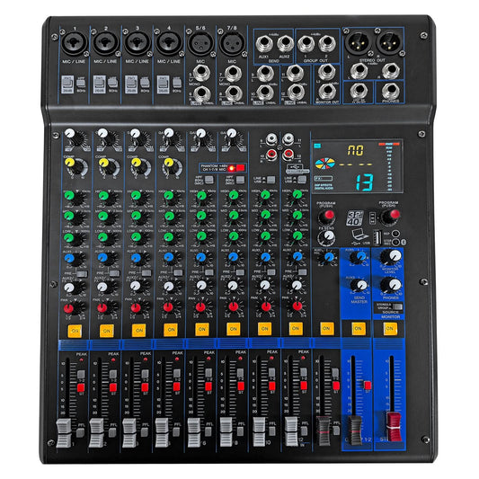 5Core Audio DJ Mixer 12 Channel Sound Board Console w 99 DSP Effect 48V Phantom Power