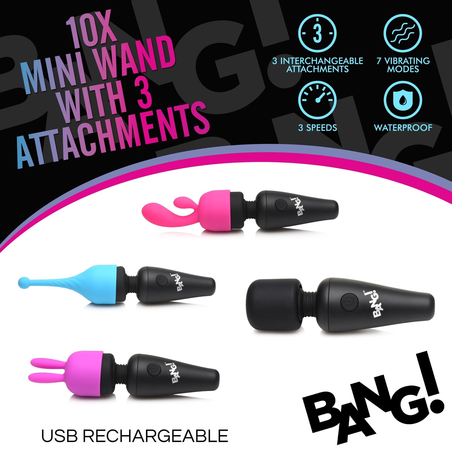 10X Mini Wand with 3 Attachments ---FREE SHIPPING!!!